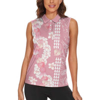 Soft Pink Hawaii Anthurium Plumeria Lei Women Sleeveless Polo Shirt LT9 - Polynesian Pride