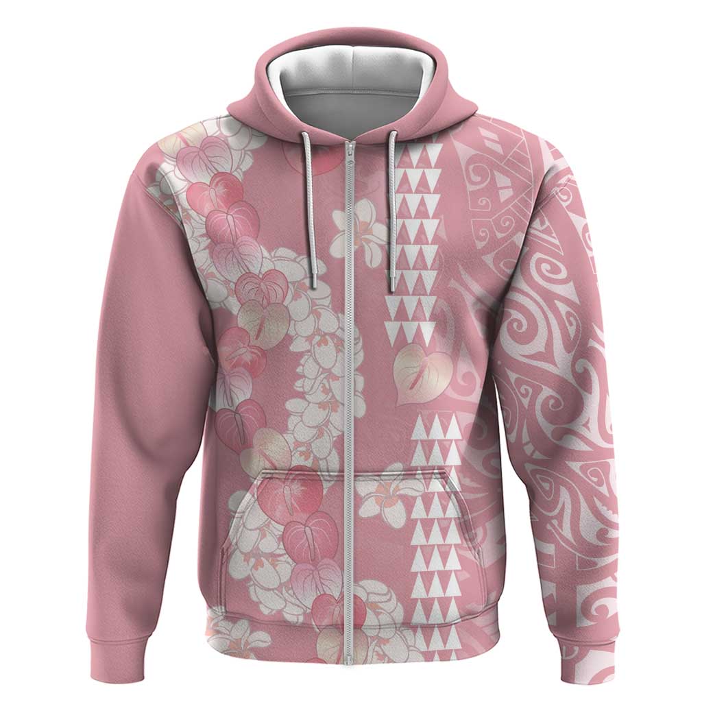 Soft Pink Hawaii Anthurium Plumeria Lei Zip Hoodie LT9 Zip Hoodie Pink - Polynesian Pride