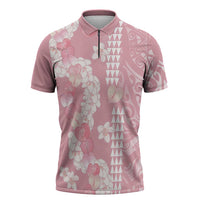 Soft Pink Hawaii Anthurium Plumeria Lei Zipper Polo Shirt LT9 Pink - Polynesian Pride