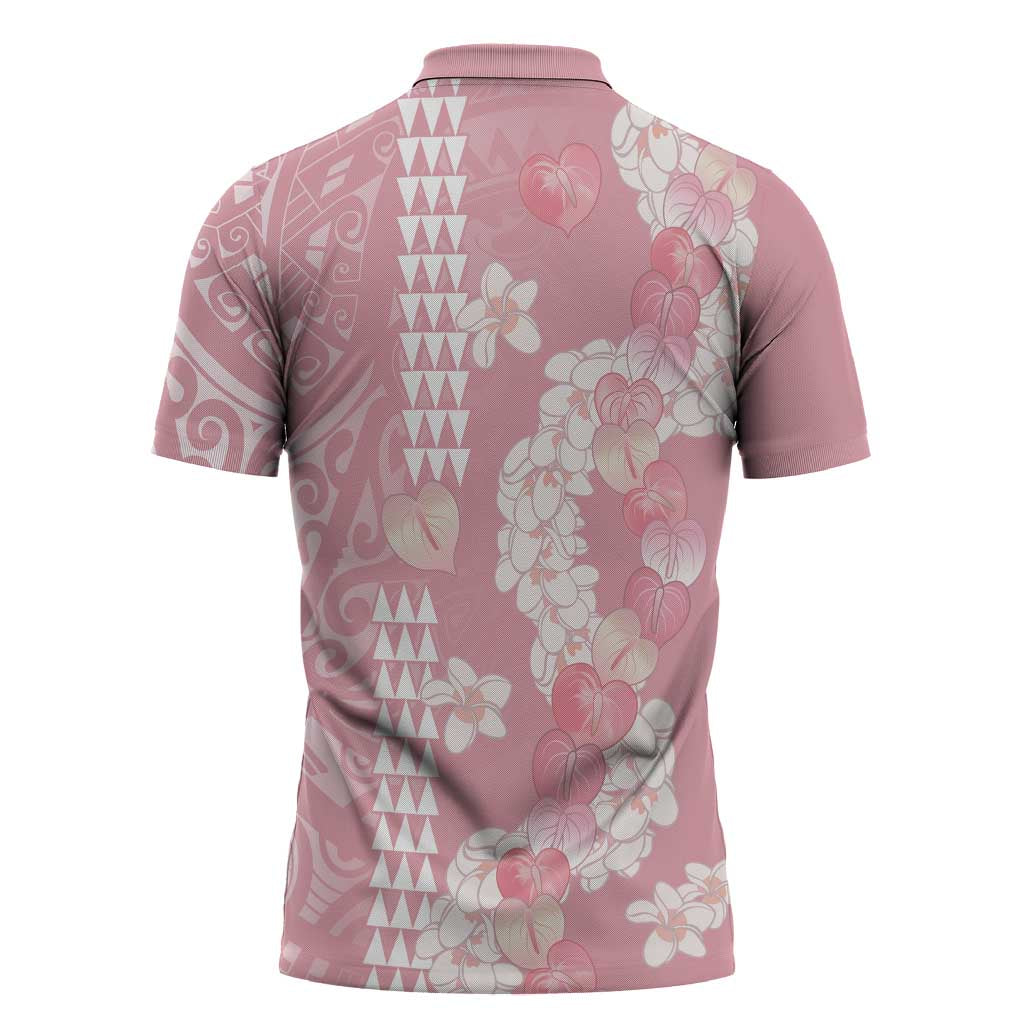 Soft Pink Hawaii Anthurium Plumeria Lei Zipper Polo Shirt LT9 - Polynesian Pride