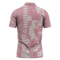 Soft Pink Hawaii Anthurium Plumeria Lei Zipper Polo Shirt LT9 - Polynesian Pride