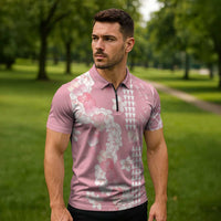 Soft Pink Hawaii Anthurium Plumeria Lei Zipper Polo Shirt LT9 - Polynesian Pride