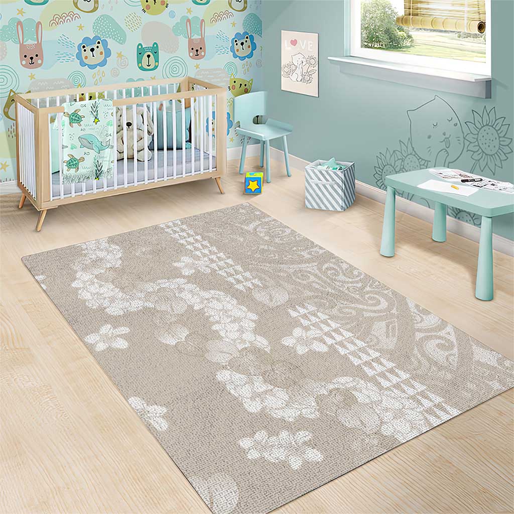 Suede Beige Hawaii Anthurium Plumeria Lei Area Rug