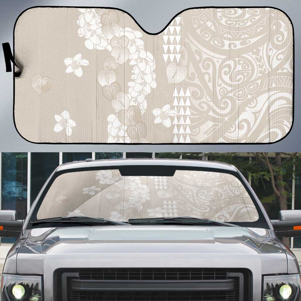Suede Beige Hawaii Anthurium Plumeria Lei Auto Sun Shade