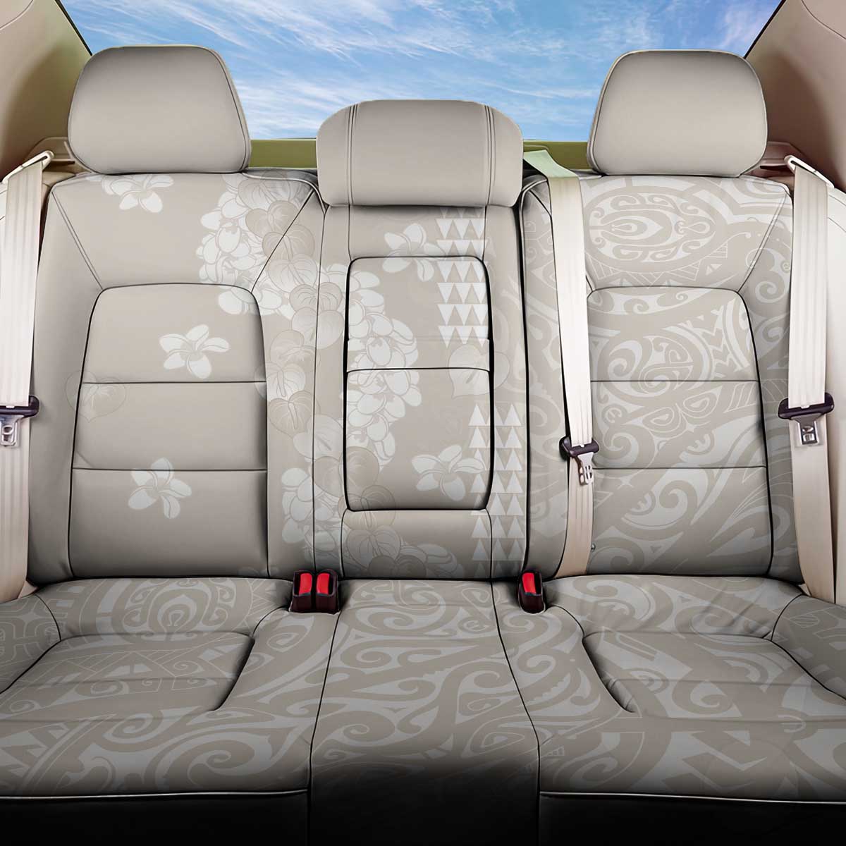 Suede Beige Hawaii Anthurium Plumeria Lei Back Car Seat Cover