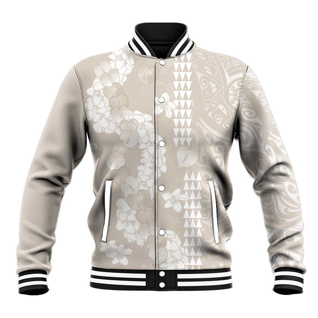 Suede Beige Hawaii Anthurium Plumeria Lei Baseball Jacket LT9 Unisex Beige - Polynesian Pride