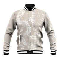 Suede Beige Hawaii Anthurium Plumeria Lei Baseball Jacket LT9 Unisex Beige - Polynesian Pride