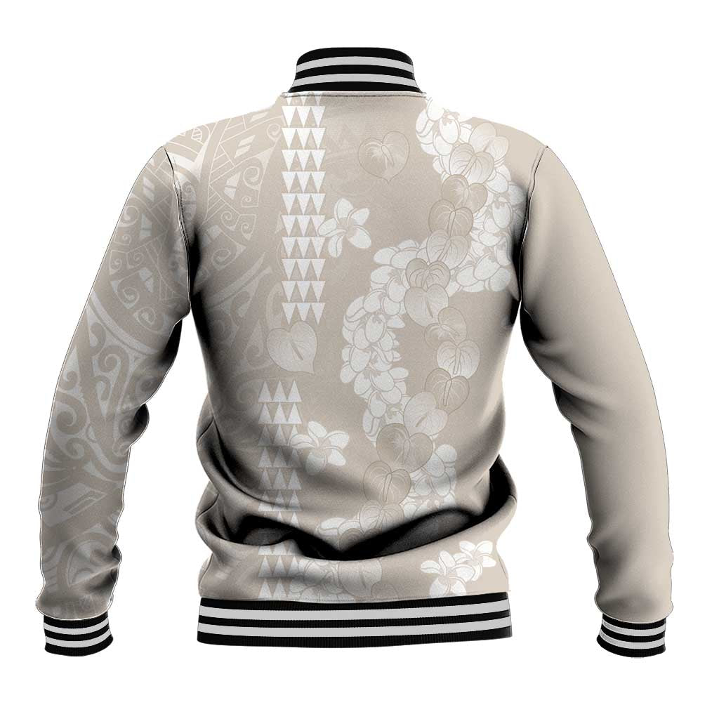 Suede Beige Hawaii Anthurium Plumeria Lei Baseball Jacket LT9 - Polynesian Pride