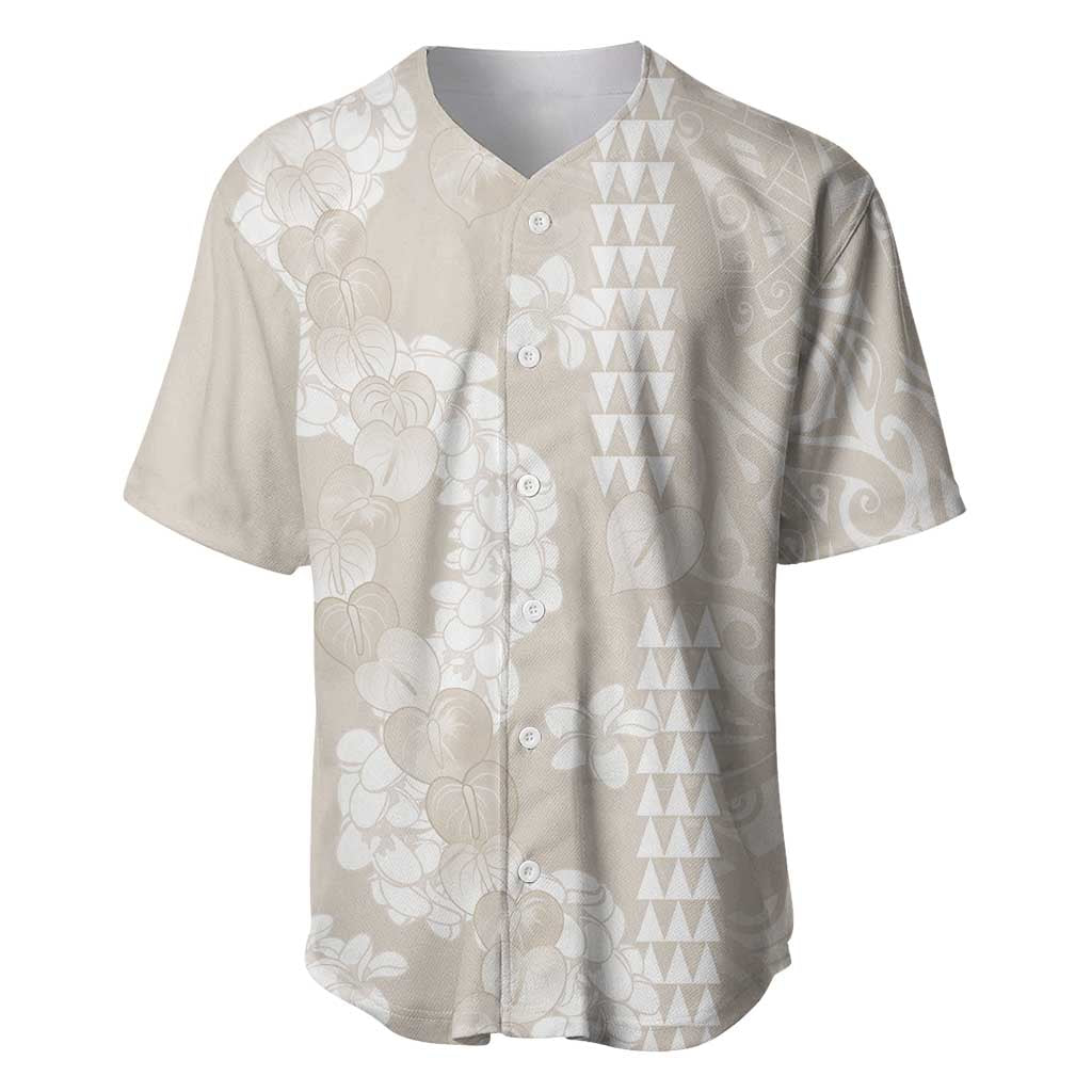 Suede Beige Hawaii Anthurium Plumeria Lei Baseball Jersey LT9 Beige - Polynesian Pride