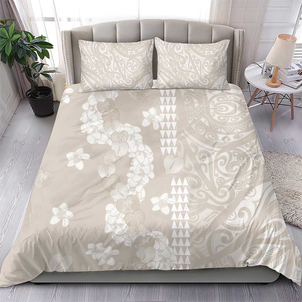 Suede Beige Hawaii Anthurium Plumeria Lei Bedding Set LT9 - Polynesian Pride