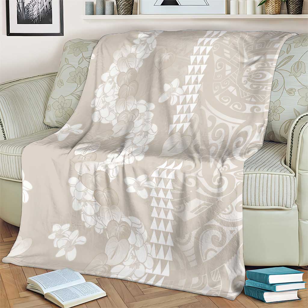Suede Beige Hawaii Anthurium Plumeria Lei Blanket LT9 - Polynesian Pride