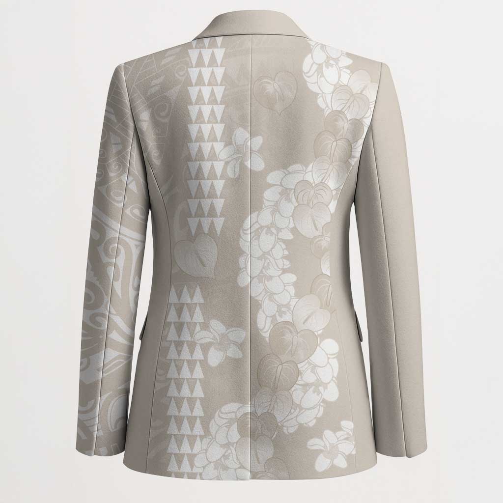 Suede Beige Hawaii Anthurium Plumeria Lei Blazer LT9 - Polynesian Pride