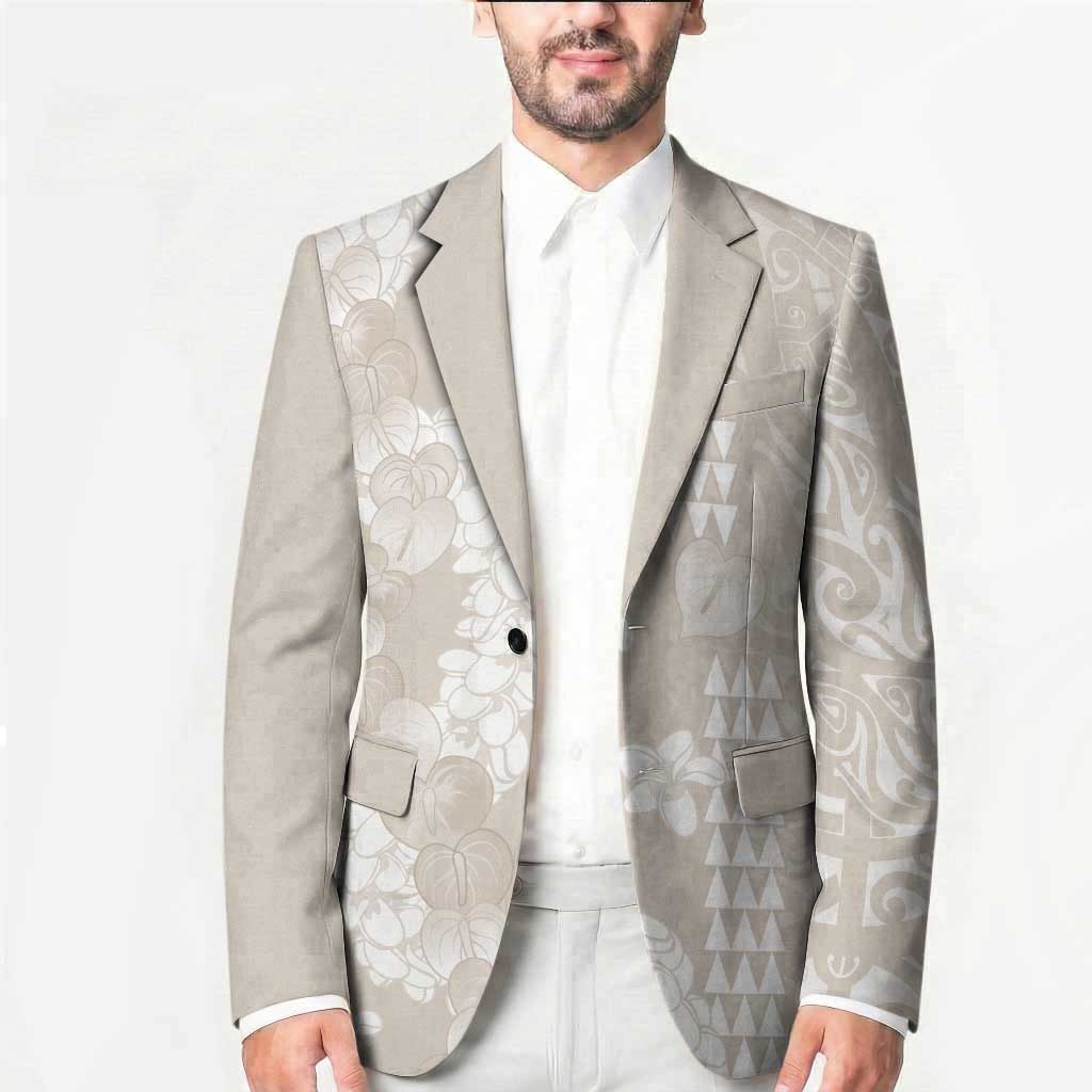 Suede Beige Hawaii Anthurium Plumeria Lei Blazer LT9 - Polynesian Pride