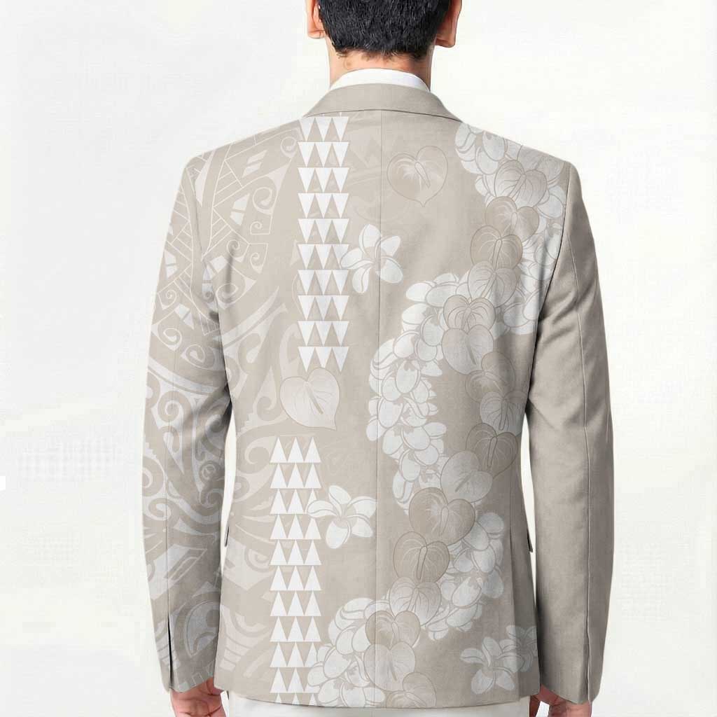 Suede Beige Hawaii Anthurium Plumeria Lei Blazer LT9 - Polynesian Pride