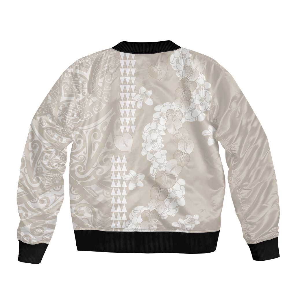 Suede Beige Hawaii Anthurium Plumeria Lei Bomber Jacket LT9 - Polynesian Pride