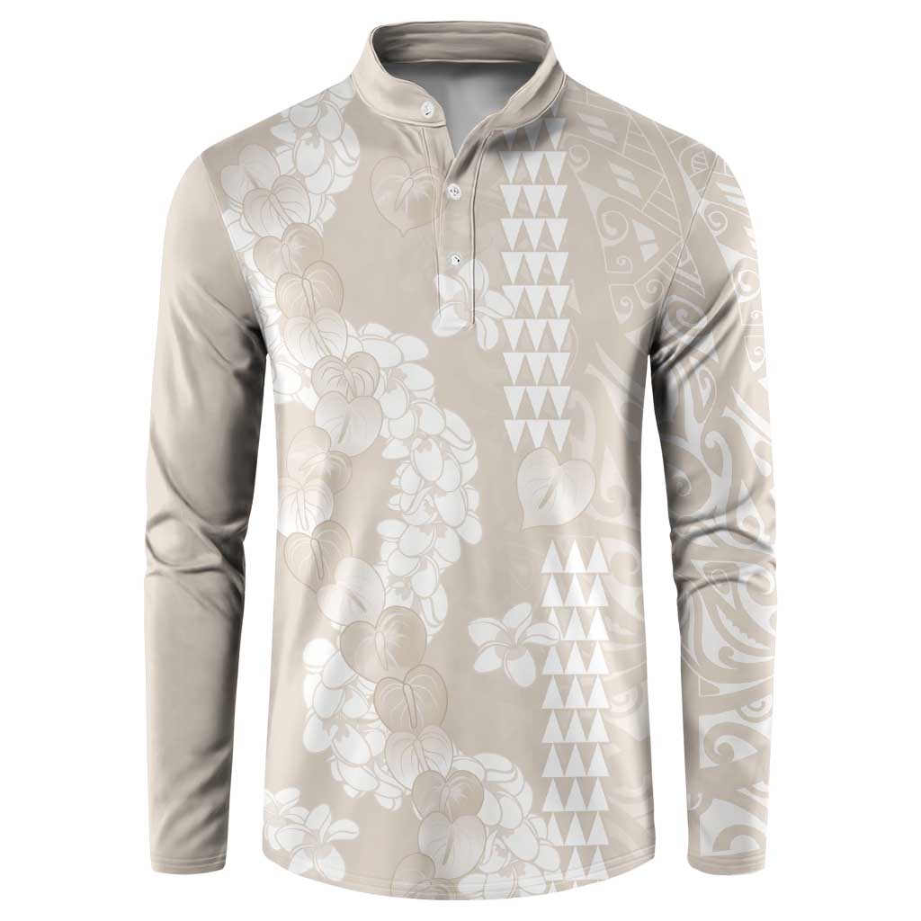 Suede Beige Hawaii Anthurium Plumeria Lei Button Sweatshirt LT9 Beige - Polynesian Pride