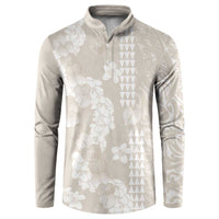 Suede Beige Hawaii Anthurium Plumeria Lei Button Sweatshirt LT9 Beige - Polynesian Pride