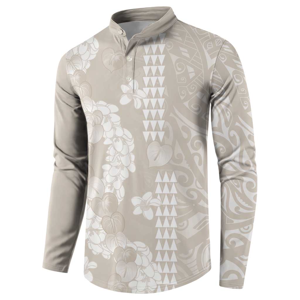 Suede Beige Hawaii Anthurium Plumeria Lei Button Sweatshirt LT9 - Polynesian Pride
