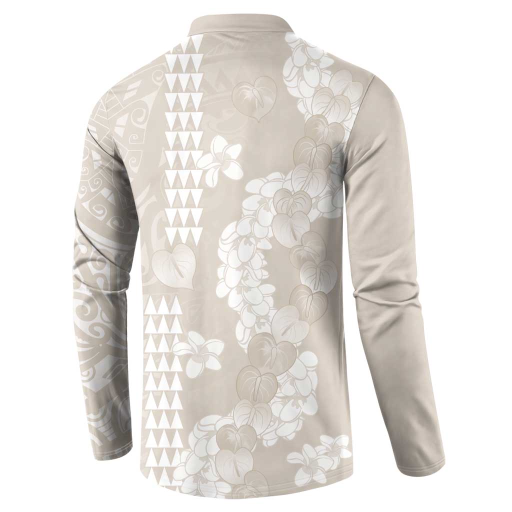 Suede Beige Hawaii Anthurium Plumeria Lei Button Sweatshirt LT9 - Polynesian Pride