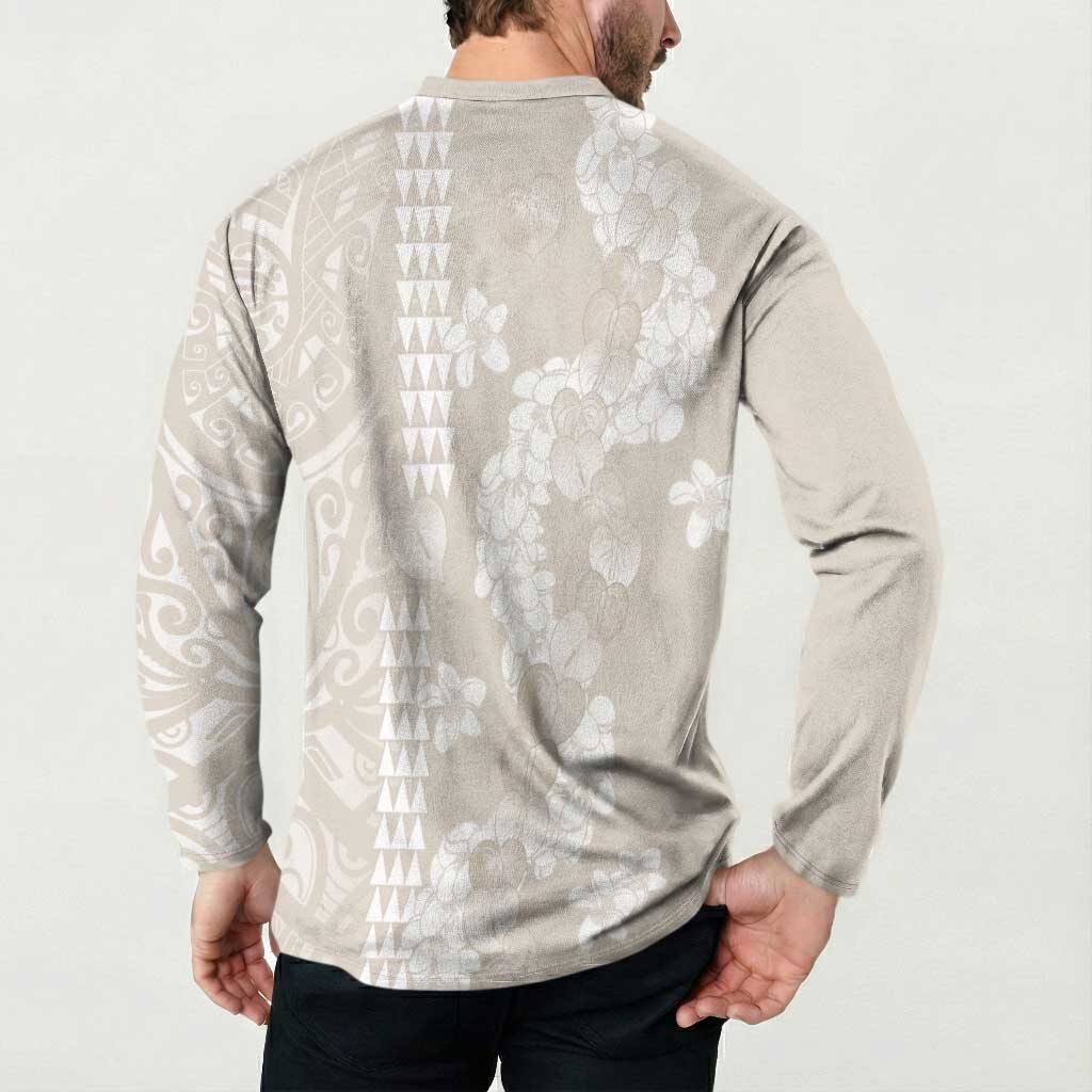 Suede Beige Hawaii Anthurium Plumeria Lei Button Sweatshirt LT9 - Polynesian Pride