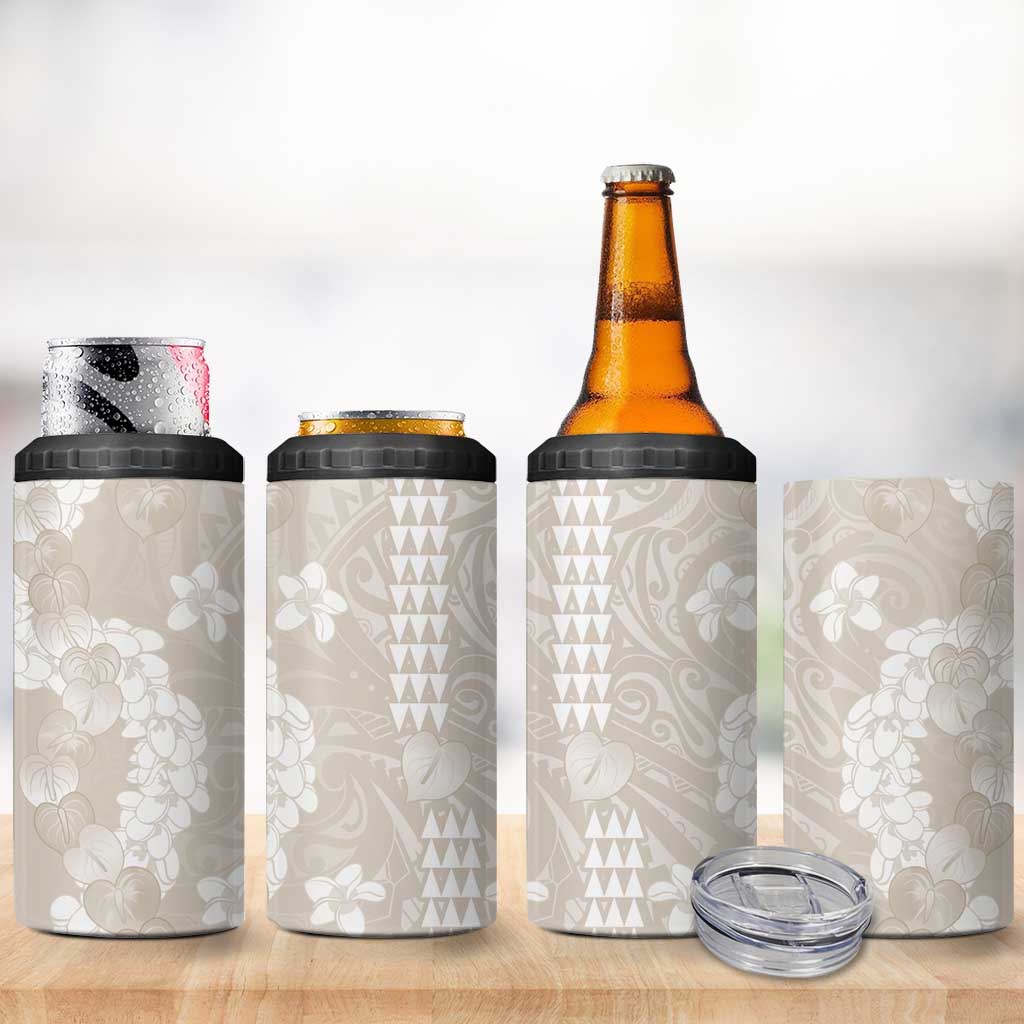 Suede Beige Hawaii Anthurium Plumeria Lei 4 in 1 Can Cooler Tumbler LT9 - Polynesian Pride
