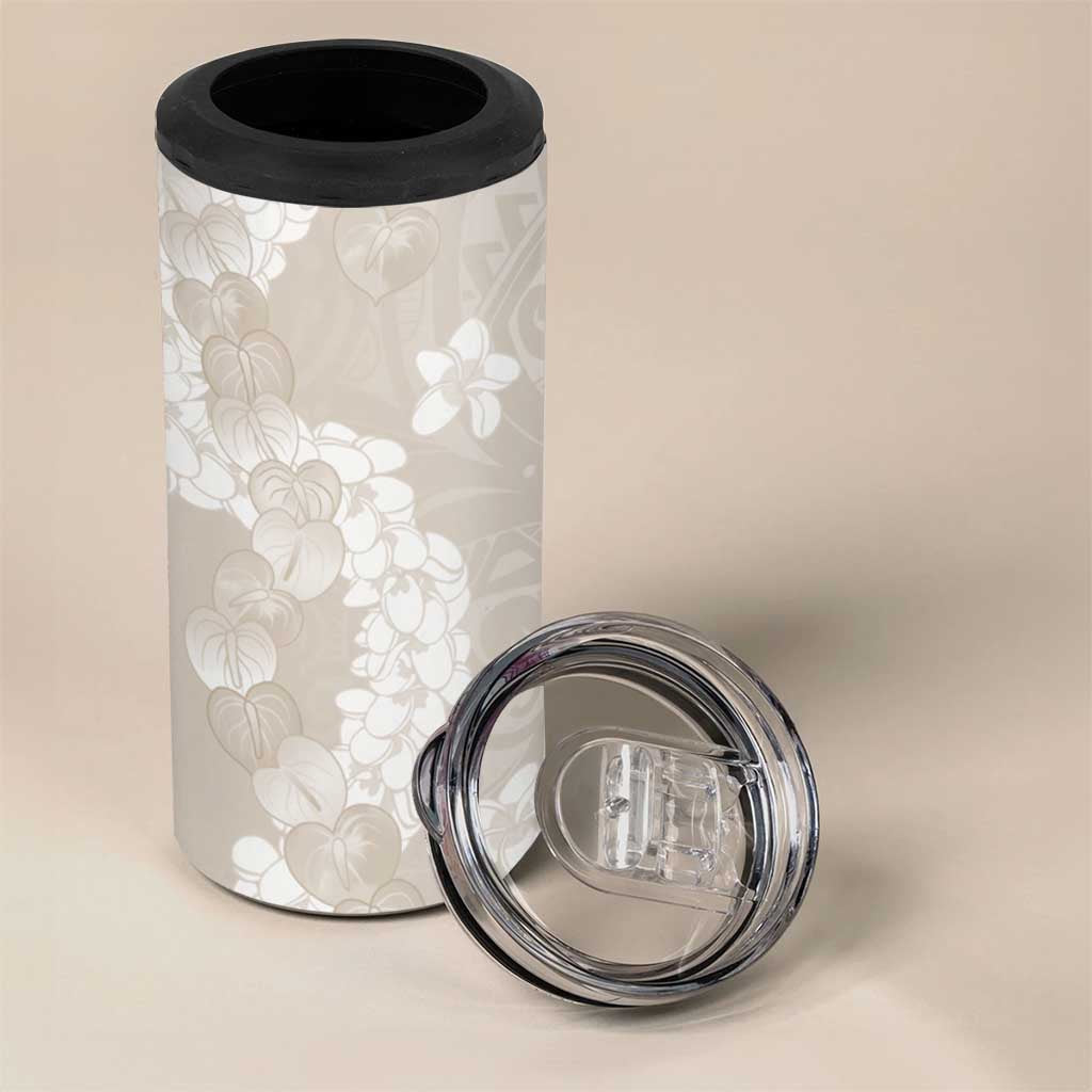 Suede Beige Hawaii Anthurium Plumeria Lei 4 in 1 Can Cooler Tumbler LT9 - Polynesian Pride