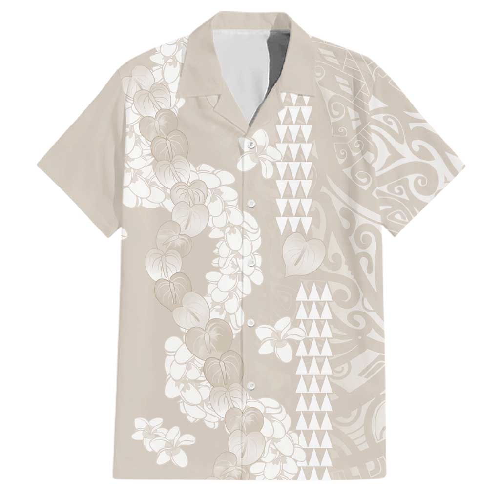 Suede Beige Hawaii Anthurium Plumeria Lei Family Matching Mermaid Dress and Hawaiian Shirt