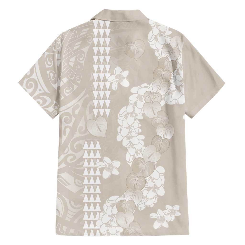 Suede Beige Hawaii Anthurium Plumeria Lei Family Matching Mermaid Dress and Hawaiian Shirt