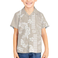 Suede Beige Hawaii Anthurium Plumeria Lei Family Matching Mermaid Dress and Hawaiian Shirt