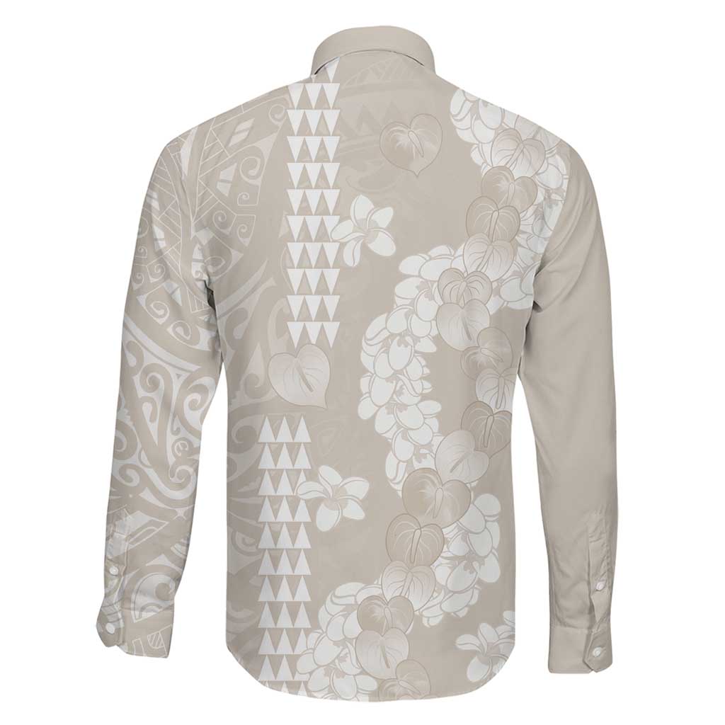 Suede Beige Hawaii Anthurium Plumeria Lei Family Matching Off Shoulder Maxi Dress and Hawaiian Shirt