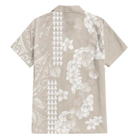 Suede Beige Hawaii Anthurium Plumeria Lei Family Matching Short Sleeve Bodycon Dress and Hawaiian Shirt