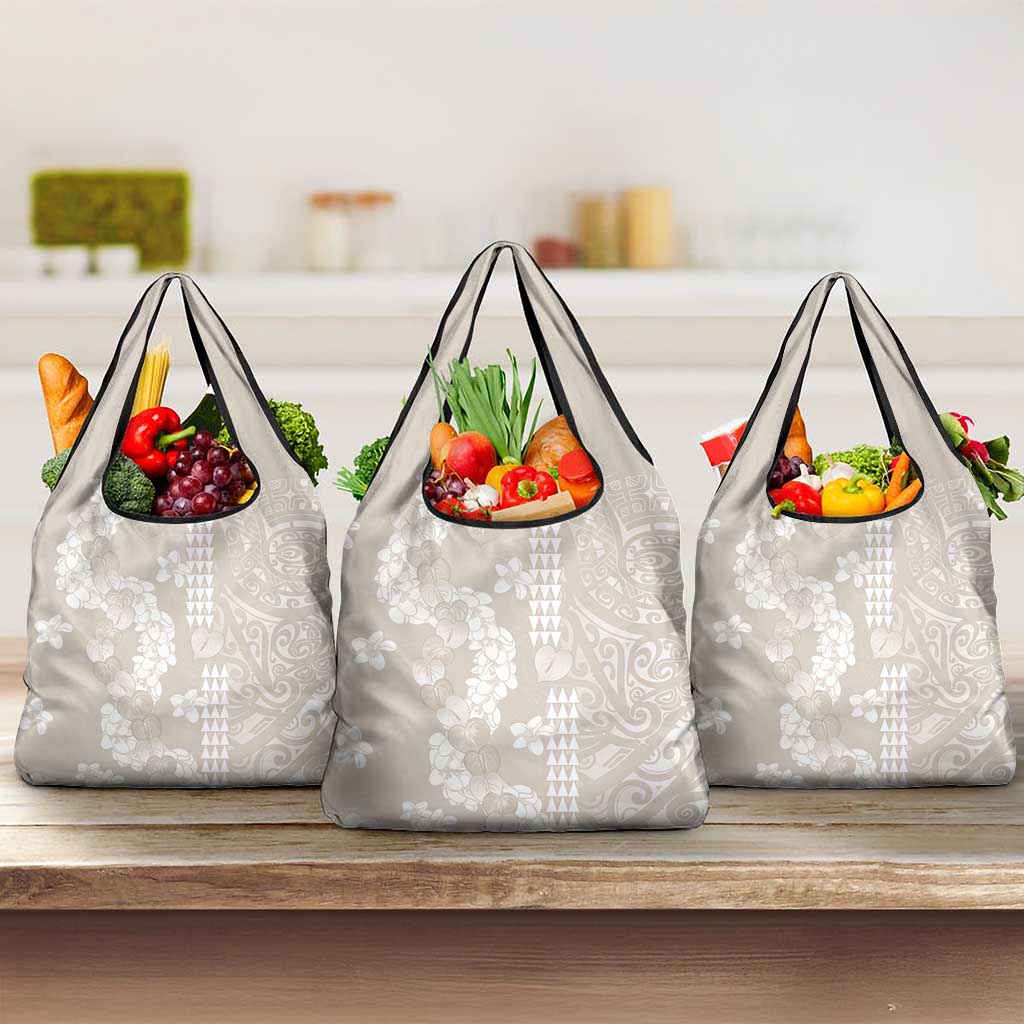 Suede Beige Hawaii Anthurium Plumeria Lei Grocery Bag LT9 3-pack One Size Beige - Polynesian Pride