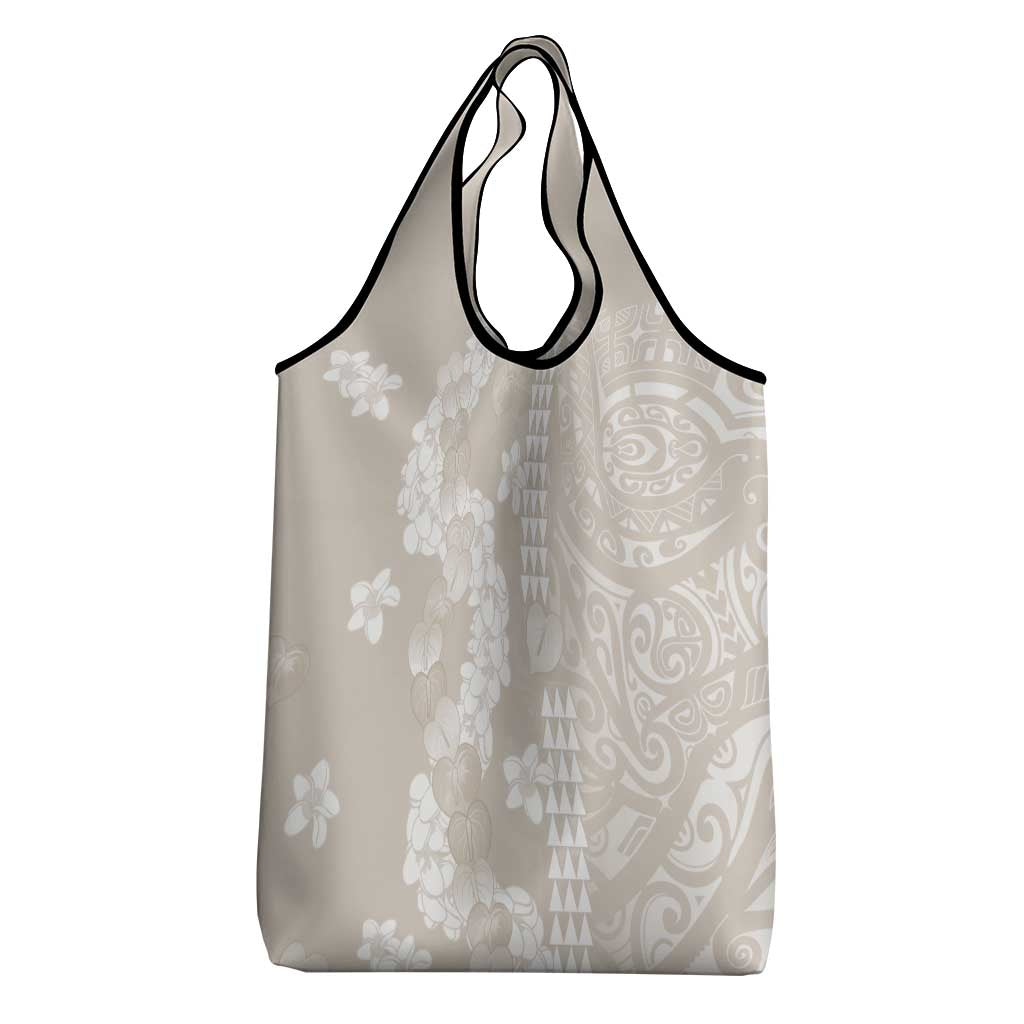 Suede Beige Hawaii Anthurium Plumeria Lei Grocery Bag LT9 - Polynesian Pride