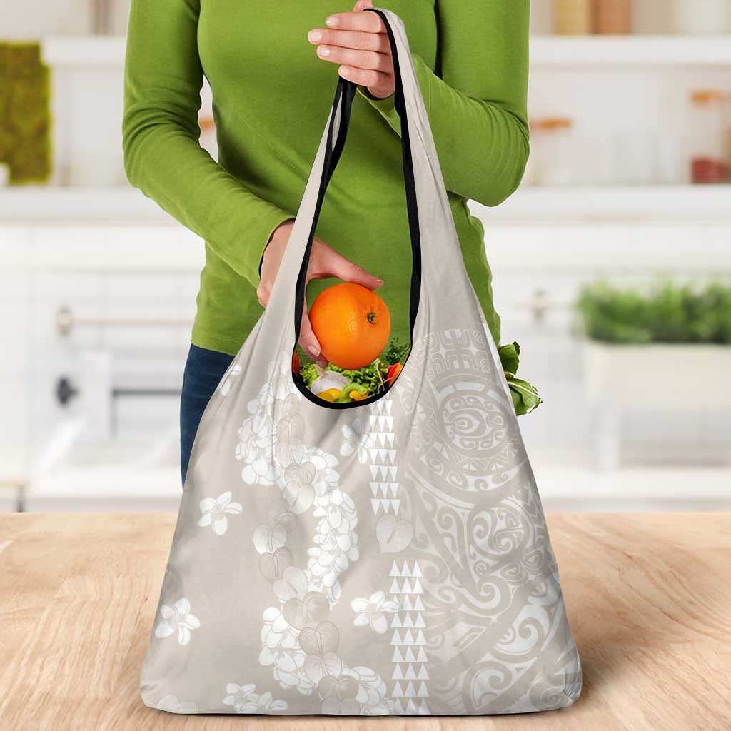 Suede Beige Hawaii Anthurium Plumeria Lei Grocery Bag LT9 - Polynesian Pride