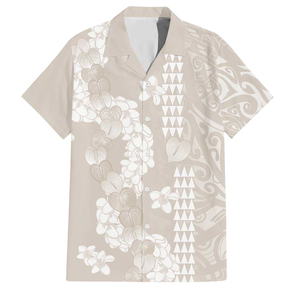 Suede Beige Hawaii Anthurium Plumeria Lei Hawaiian Shirt
