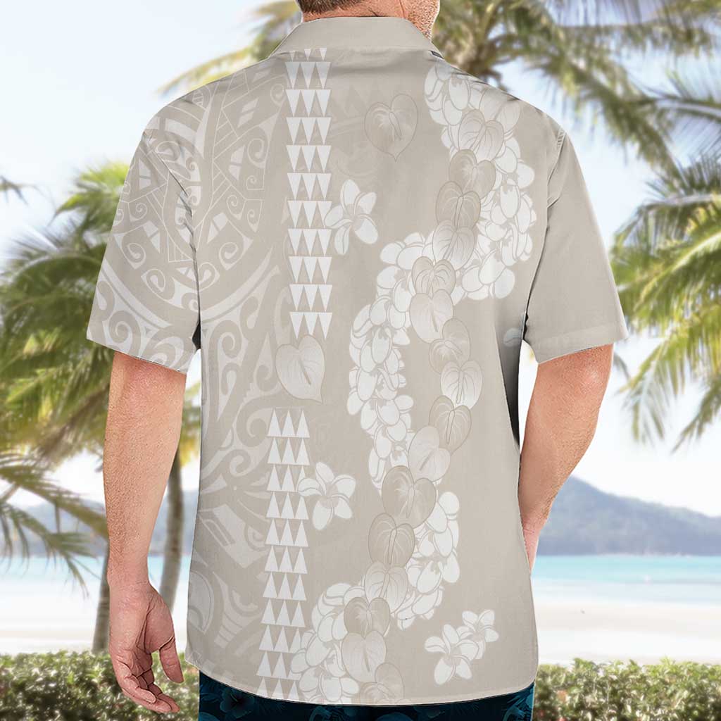 Suede Beige Hawaii Anthurium Plumeria Lei Hawaiian Shirt
