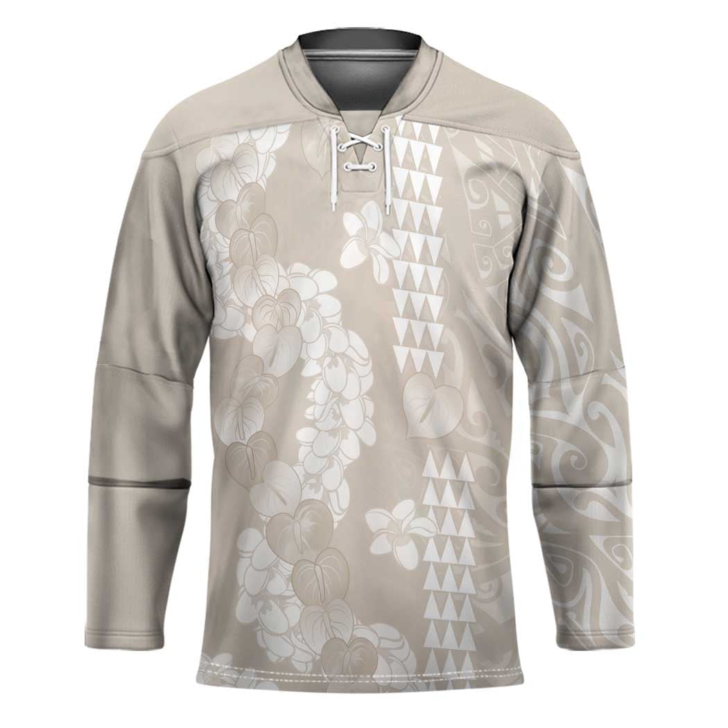 Suede Beige Hawaii Anthurium Plumeria Lei Hockey Jersey LT9 Unisex Beige - Polynesian Pride