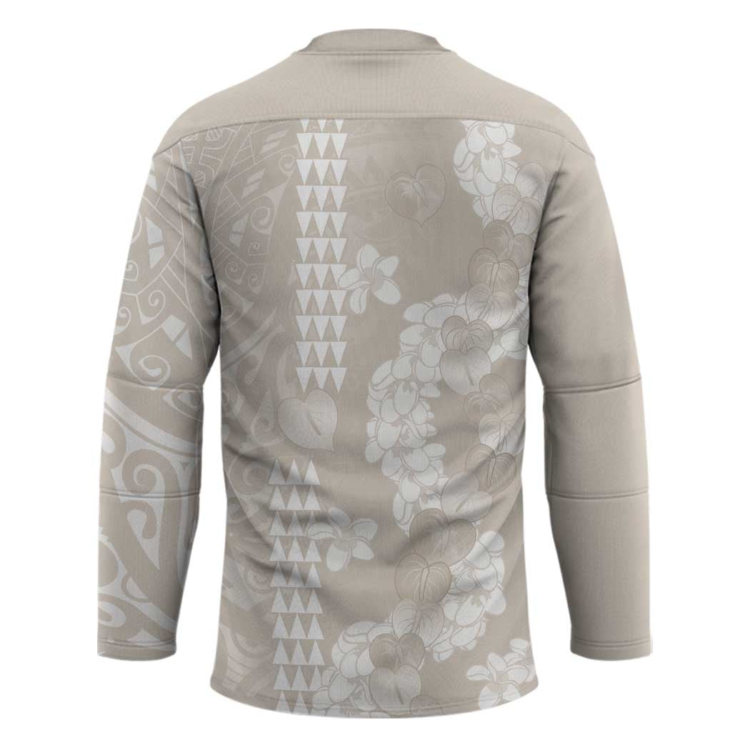 Suede Beige Hawaii Anthurium Plumeria Lei Hockey Jersey LT9 - Polynesian Pride