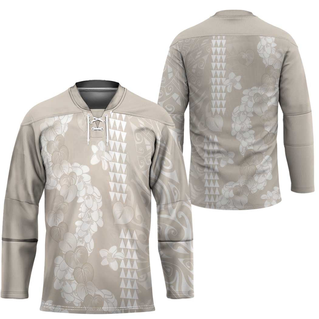 Suede Beige Hawaii Anthurium Plumeria Lei Hockey Jersey LT9 - Polynesian Pride