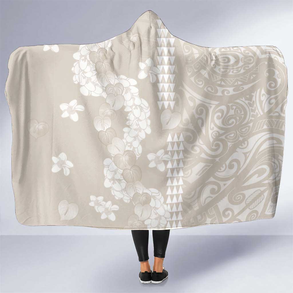 Suede Beige Hawaii Anthurium Plumeria Lei Hooded Blanket LT9 One Size Beige - Polynesian Pride
