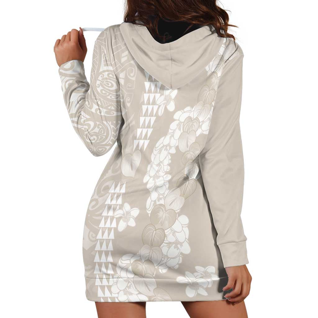 Suede Beige Hawaii Anthurium Plumeria Lei Hoodie Dress LT9 - Polynesian Pride