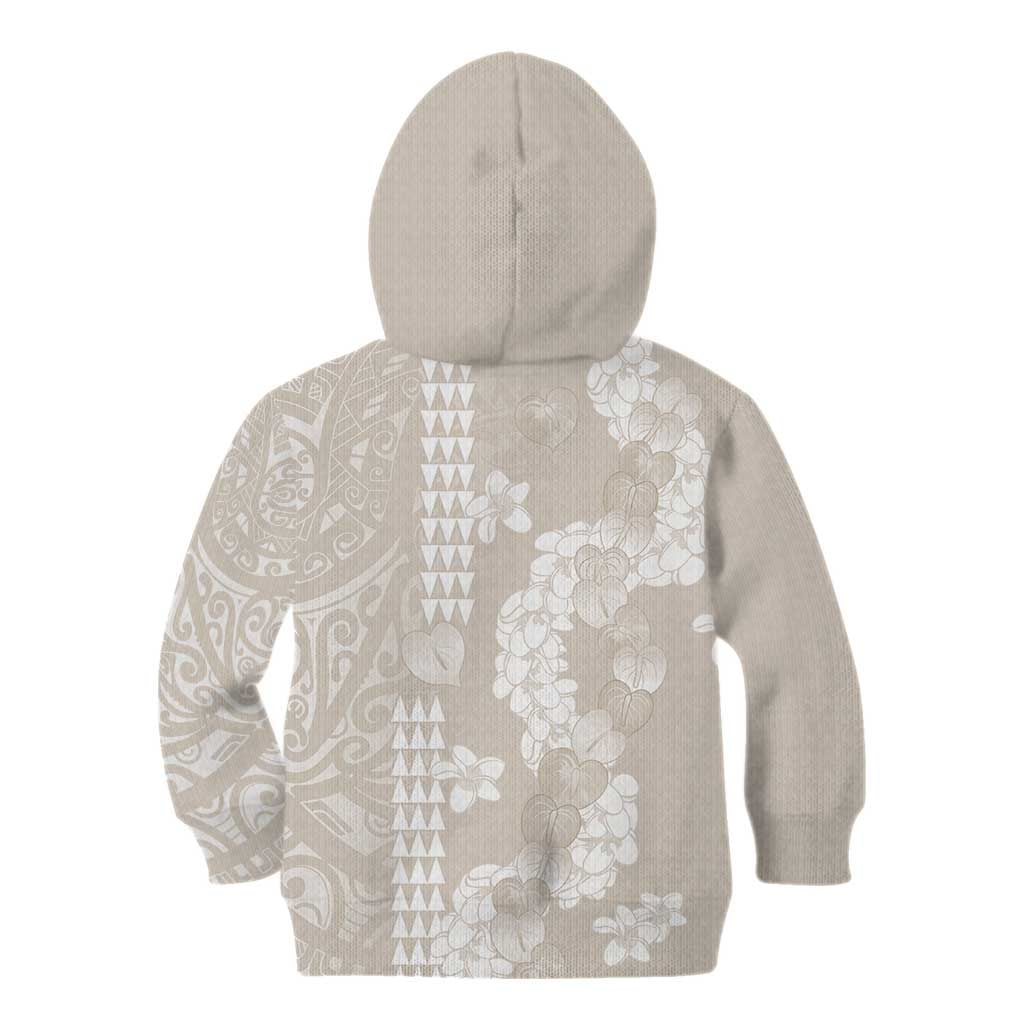 Suede Beige Hawaii Anthurium Plumeria Lei Kid Hoodie LT9 - Polynesian Pride