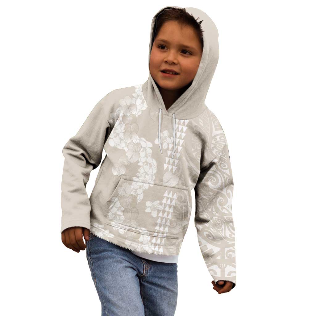 Suede Beige Hawaii Anthurium Plumeria Lei Kid Hoodie LT9 - Polynesian Pride