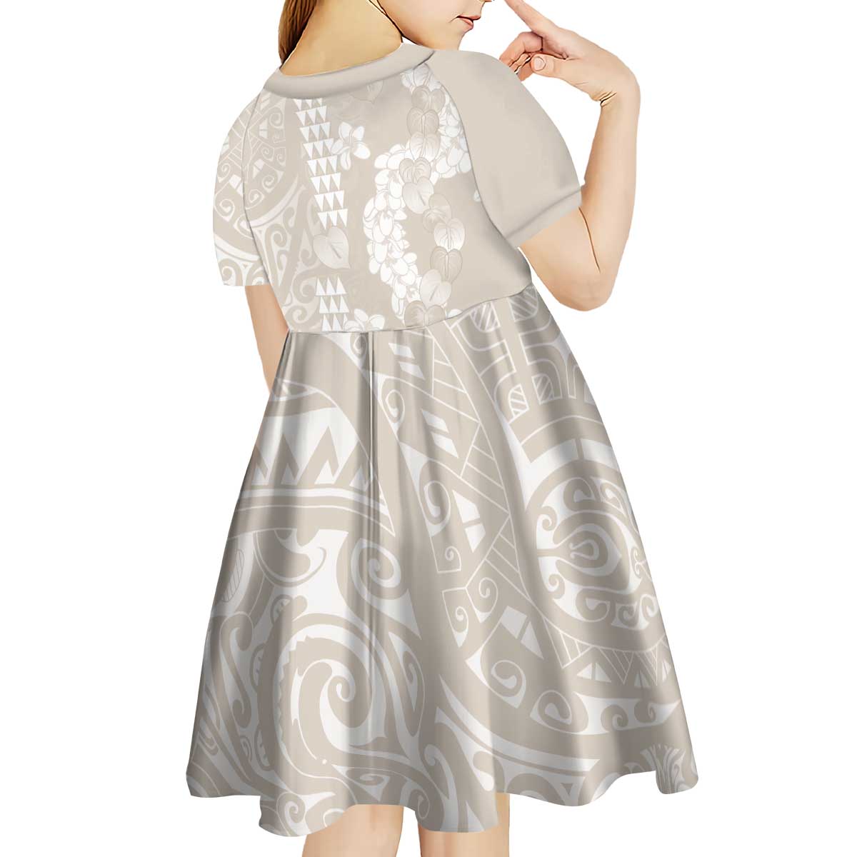 Suede Beige Hawaii Anthurium Plumeria Lei Kid Short Sleeve Dress LT9 - Polynesian Pride
