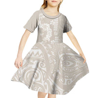Suede Beige Hawaii Anthurium Plumeria Lei Kid Short Sleeve Dress LT9 - Polynesian Pride
