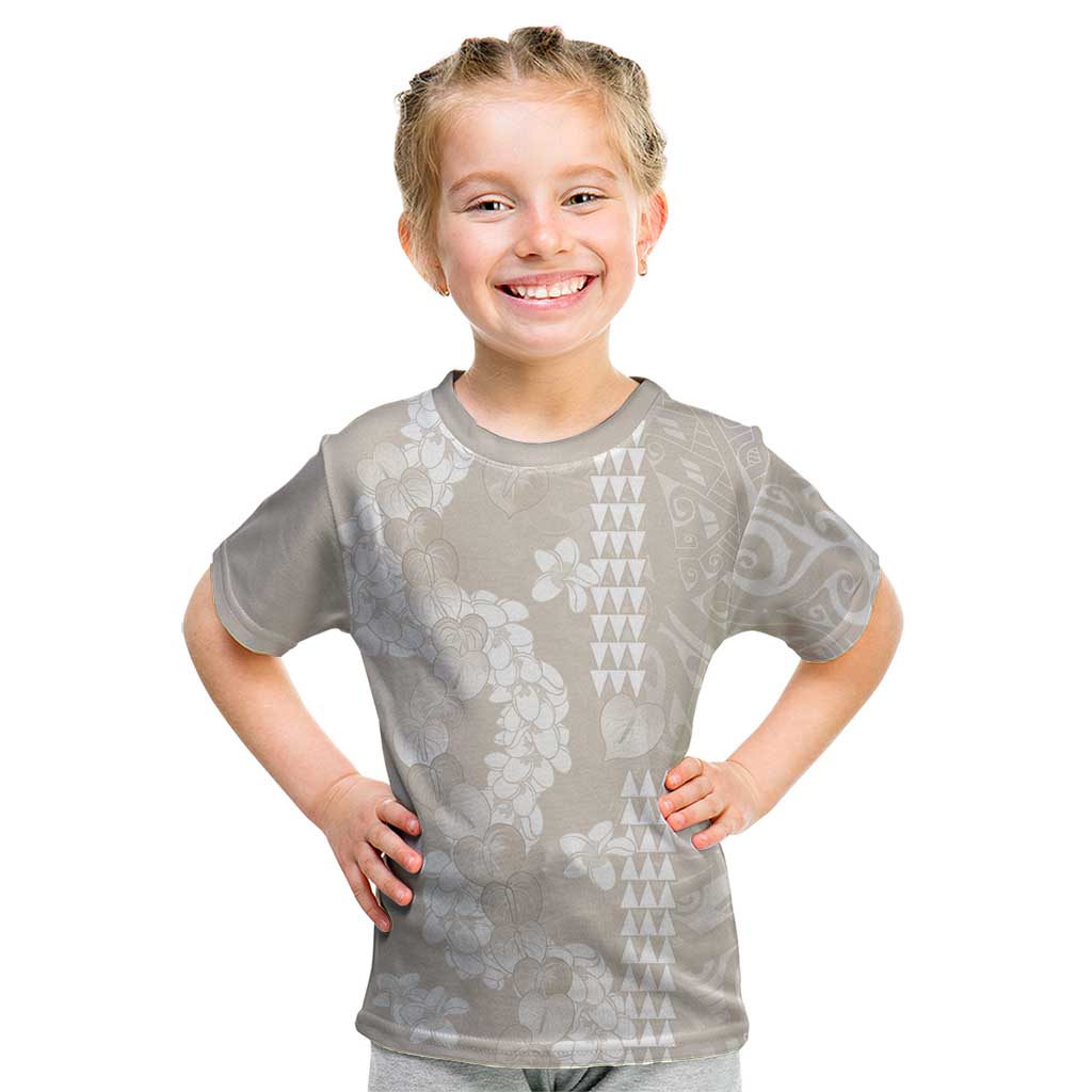 Suede Beige Hawaii Anthurium Plumeria Lei Kid T Shirt LT9 Beige - Polynesian Pride