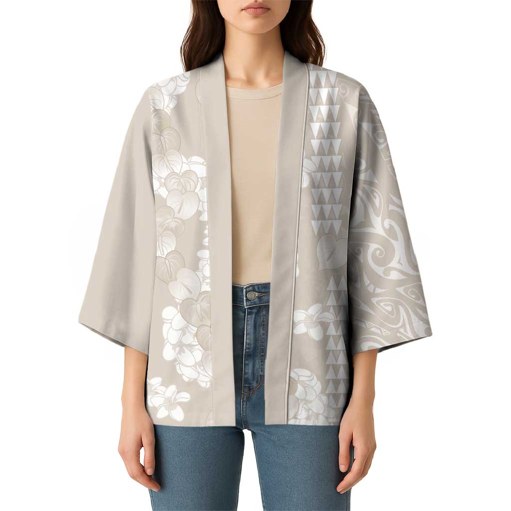 Suede Beige Hawaii Anthurium Plumeria Lei Kimono LT9 - Polynesian Pride