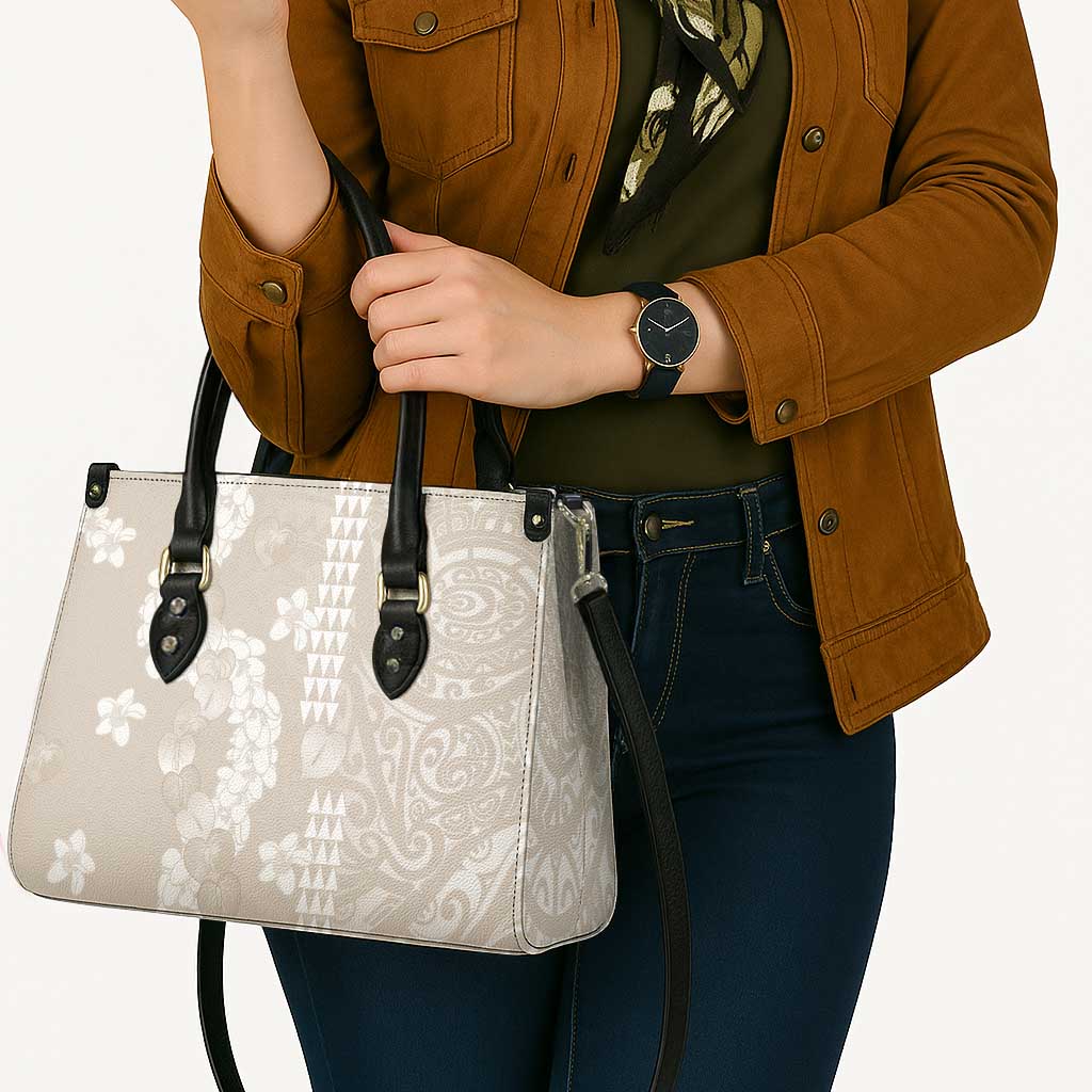 Suede Beige Hawaii Anthurium Plumeria Lei Leather Bag LT9 - Polynesian Pride