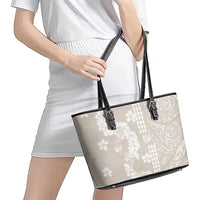 Suede Beige Hawaii Anthurium Plumeria Lei Leather Tote Bag LT9 - Polynesian Pride