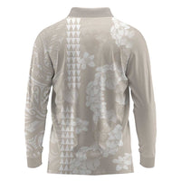 Suede Beige Hawaii Anthurium Plumeria Lei Long Sleeve Polo Shirt LT9 - Polynesian Pride